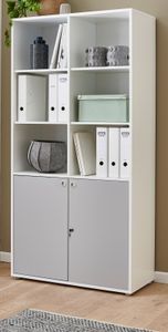 Aktenschrank in weiß und grau Büro Mehrzweck Schrank abschließbar 90 x 180 cm