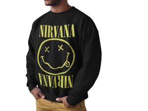 Angesagter Öko Herren Pullover Nirvana Fan Sweatshirt Smiley Gelb Kurt Cobain Konzert Geschenk Musik