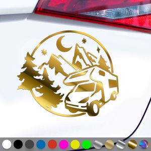 PantherPixel Wohnmobil Aufkleber Wohnwagen Bus Reisen Camping Berge Sticker Auto Geschenkidee Farbe Chrom-Gold