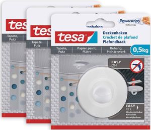 tesa Deckenhaken (3 Stck.) weiß - selbstklebend ohne Bohren - bis 0,5 kg