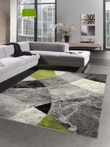 Abstrakter Wohnzimmer Teppich mit modernem marmorierten Wellen Rauten Design in grün grau - pflegeleicht Größe - 160x220 cm