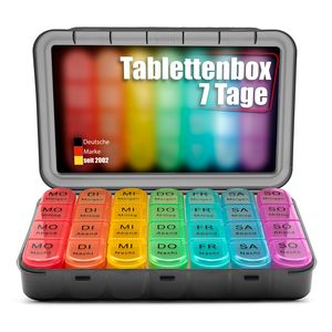 BigDean Tablettenbox 7 Tage luftdicht & lebensmittelecht – Medikamentenbox Morgens, Mittags, Abends & Nacht