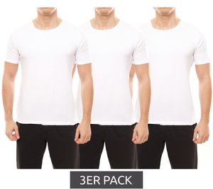 3er Pack ENRICO MORI Herren Basic T-Shirt aus Baumwolle Rundhals-Shirt Weiß, Größe:L