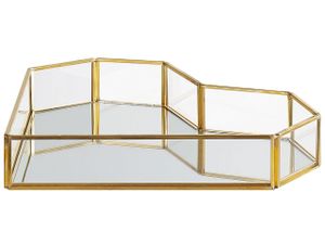 BELIANI Dekotablett Transparent Glas Herzform Spiegeleffekt Edelstahl Gold Antik Optik Modern Glamour Accessoires Dekoration Tischdeko