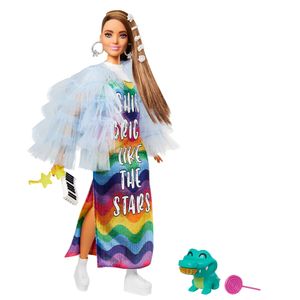 Barbie Extra Puppe mit Regenbogen-Kleid, Anziehpuppe, Modepuppe
