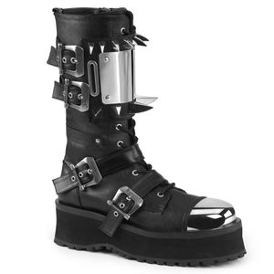 GRAVEDIGGER-250 DemoniaCult Dámske pánske topánky na platforme s čiernym kovovým uzáverom a hrotmi