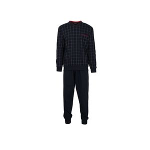 GÖTZBURG Herren Schlafanzug lang - Pyjama V-Ausschnitt, Pure Baumwolle Marine S
