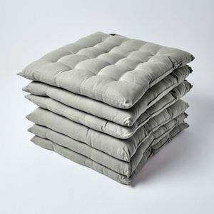 HOMESCAPES Sada 6 polštářů na sezení ze 100% bavlny, 40 x 40 cm, šedá