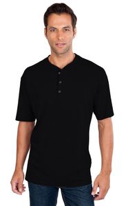 QUALITYSHIRTS Kurzarm Serafino T-Shirt mit Knopfleiste Gr. XL schwarz