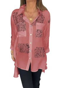 Damen Blusen mit Tasche Bluse Shirts Lose Button Down Tunika V-Ausschnitte Tshirts Rose Rot,Größe M