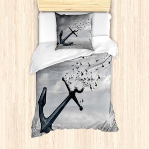ABAKUHAUS Anker Bettbezug Set für Einzelbetten, Abstrakt Kunst Fliegend Möwen, Milbensicher Allergiker geeignet mit Kissenbezug, Mehrfarbig
