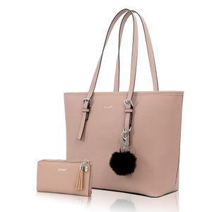 Mofut Handtasche Damen mit Geldbörse und Schlüsselanhänger,Groß Elegant Damen Handtasche, ​Geschenke für Frauen, Altrosa