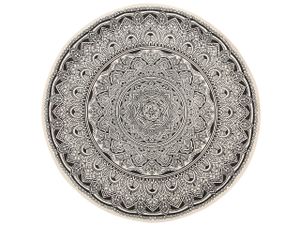 Teppich Weiß Schwarz Baumwolle 120 x 120 cm Kurzflor Mandala Muster Handgewebt Rund