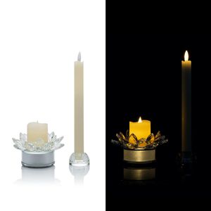 LED Echtwachskerzen Set mit Timer und Kerzenständer Glasblüte - Stabkerzen, Teelichter