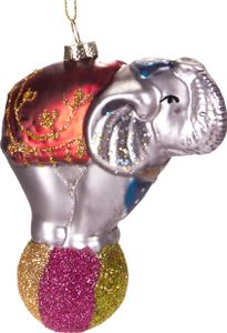 BRUBAKER Zirkuselefant auf Ball Bunt - Handbemalte Weihnachtskugel aus Glas - Christbaumschmuck Figuren lustig Deko Anhänger Baumkugel - 11 cm