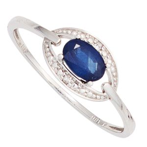 Ring Damenring mit Saphir Safir blau & Diamanten Brillanten 585 Gold Weißgold Innenumfang 58mm  Ø18.5mm