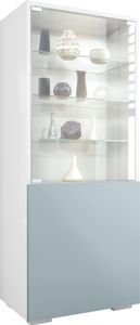 Vladon Vitrine Granada,  Germany, Vitrinenschrank mit Glastür und Glaseinsatz, Weiß matt/Denim matt (50 x 122,5 x 34,5 cm)