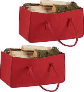 relaxdays 2 x Kaminholztasche aus Filz rot