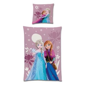 Disney Frozen Die Eiskönigin Bettwäsche für Mädchen · Kinderbettwäsche 135x200 80x80 cm aus 100% Baumwolle · Motiv Pink Mountain mit Anna Elsa und Olaf