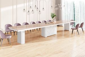Design Konferenztisch Tisch HEK-111 Cappuccino / Weiß Hochglanz XXL ausziehbar 180 bis 468 cm