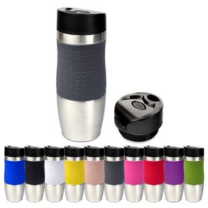 Schramm® Thermobecher in 3 Farben inkl. Ersatzdeckel Isolierbecher ca. 400ml Thermoisolierbecher Kaffeebecher Travel Mug Reisebecher BPA-frei Coffee to go Becher, Farbe:grau