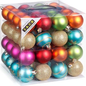 64x Kunststoff Christbaumkugeln Ø 6cm Kugel Box Glanz Glitzer Matt Dekor Inge inkl. Aufhänger, Farbe:Bunt
