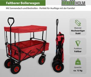 Bollerwagen faltbar mit Dach, PolyurethanRädern, Hecktasche und Teleskopgriff Falt-Bollerwagen