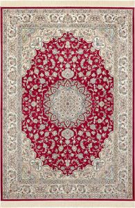 Orientalischer Samt-Teppich Fransen Antik Nain Rot Grün, Größe:135x195 cm