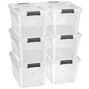 Juskys Aufbewahrungsbox mit Deckel - 6er Set Kunststoff Boxen 60l - Box groß, stapelbar, transparent - Aufbewahrung Ordnungssystem Aufbewahrungsboxen