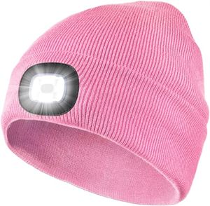 LED Mütze mit Licht, Beleuchtete Mütze Aufladbar USB für Männer und Frauen, Einstellbare Helligkeit Stirnlampe Winter Beanie Mütze mit Licht, Uni Winter Wärmer Strickmütze mit Licht
