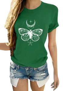 Damen T-Shirts Vintage Shirt Tee Lose Fit Schmetterling Print Tops Freizeithemd Grün,Größe XL