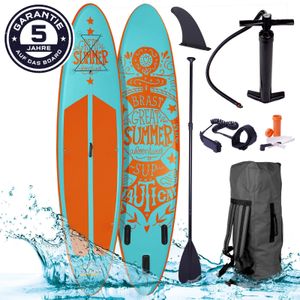 BRAST SUP Board Summer Aufblasbares Stand up Paddle Set 320x81x15cm Türkis incl. Fußschlaufe Zubehör Paddel Pumpe Rucksack