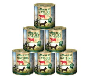 Dehner Best Nature Hundefutter, Nassfutter getreidefrei, für ausgewachsene Hunde, Rind / Reis / Distelöl, 6 x 800 g Dose (4.8 kg)