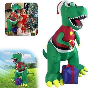 YARDIN Aufblasbare Weihnachtsdekoration 180cm Dinosaurier mit Geschenke, LED Aufblasbare Weihnachts Deko, Halloween Aufblasbar Deko für Innen Außen Garten Rasen Party Hof