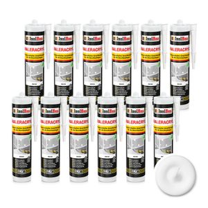 Isolbau Maleracryl 12 x 300 ml Weiß - Plastoelastischer Acryl-Dichtstoff zum Abdichten von Fugen im Innen- & Außenbereich - Kartusche