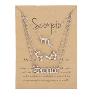 Bixorp 3 Sternzeichen-Ketten Set Skorpion / Scorpio - Silberfarben - Sterrenzeichen Halskette mit Zirkonia-Kristallen