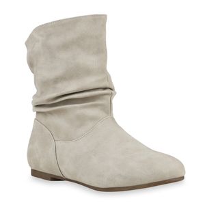 Mytrendshoe Damen Schlupfstiefel Stiefeletten Bequeme Schuhe 812208, Farbe: Creme, Größe: 39