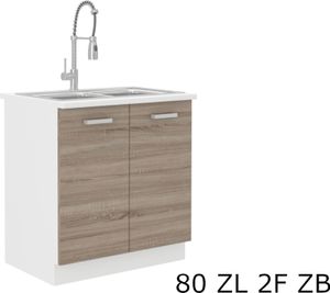Kuchyňská skříňka dřezová s pracovní deskou SOPHIA 80 ZL 2F ZB, 80x82x60, bílá/dub sonoma trufel