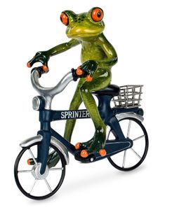 Formano lustige Frösche Figur Frosch auf Fahrrad blau Poly 17 cm