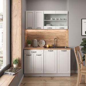 Livinity® Singleküche R-Line, 140 cm ohne Arbeitsplatte, Weiß Landhaus/Weiß
