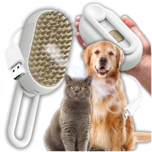 Steamy Cat Brush, 3 in 1 Steamy Cat Brush, Katzenbürste mit Dampf, Multifunctional Tierhaarentferner Für Massage, Pflege, Weiß