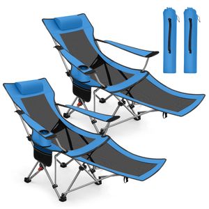 SUNULA 2er Set Campingstuhl Faltbar Campingstuhl mit Beinauflage, Klappstuhl mit Liegefunktion, Blau