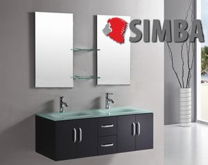 Badmöbel Badezimmermöbel Badezimmer Waschbecken Waschtisch Schrank Spiegel Set Wasserhähne enthalten 150 cm mod. ICE