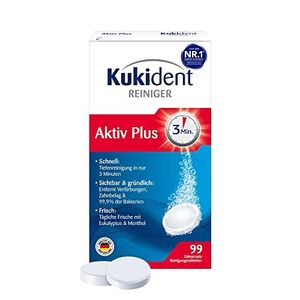 Kukident Aktiv Plus Reinigungstabletten - Tabs zur Reinigung von Zahnersatz, Zahnprothese & Gebiss - 1 x 99 Tabletten | 99 Stück (1er Pack)