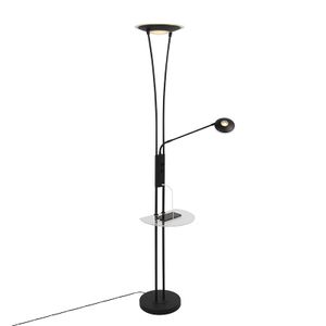 QAZQA - Modern Stehlampe schwarz mit Lesearm inkl. LED und USB-Anschluss - Sevilla Dimmer I Dimmbar I Wohnzimmer I Schlafzimmer I Deckenfluter - Stahl Länglich - I (nicht austauschbare) LED