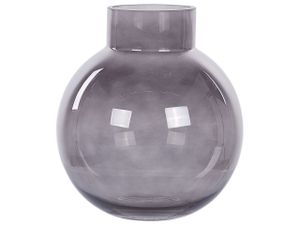 BELIANI Blumenvase Grau Glas 22 cm Bauchig Kugelform mit Breiter Öffnung Modern Tischdeko Wohnaccessoires Deko Glasvase für Wohnzimmer Esstisch Flur