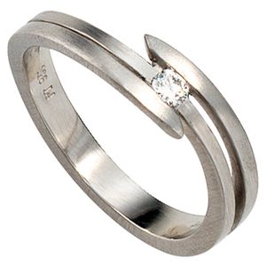 JOBO Damen Ring 950 Platin mattiert 1 Diamant Brillant 0,09ct. Größe 58