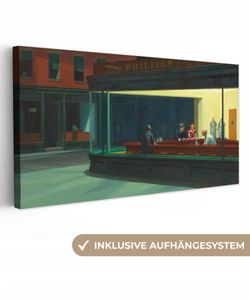 OneMillionCanvasses® - Leinwandbilder -Bild auf Leinwand Wandbild Leinwandbild Nighthawks - Edward Hopper, 80x40 cm, Kunstdruck Wandkunst Wohnzimmer Schlafzimmer - Bilder auf Leinwand