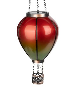 LED Solar Laterne Heißluftballon Windlicht Metallgestell Außenbereich Dekoration Garten Rot Grün