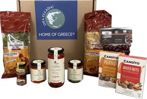 Präsentkorb Geschenkkorb Griechenland Nudel Olivenpaste Paprika-Aufstrich karamellisierte Nüsse 11tlg